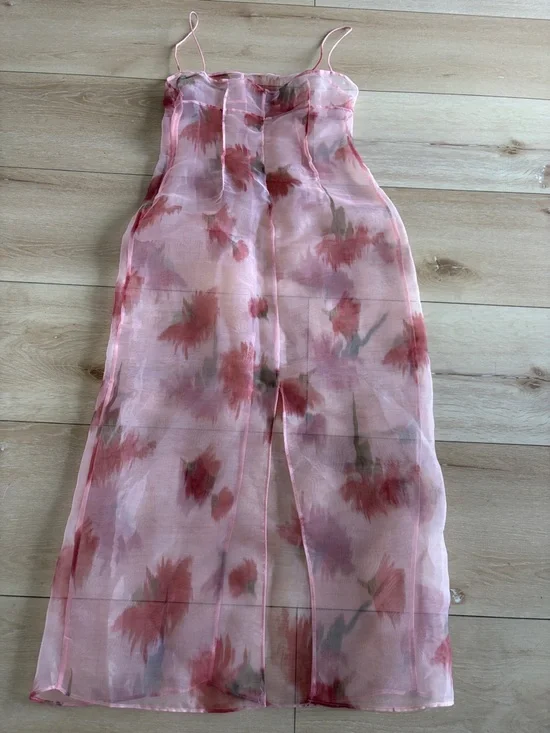 Source Unknown Pink Sheer Floral Maxi Dress - Picture 6 of 7